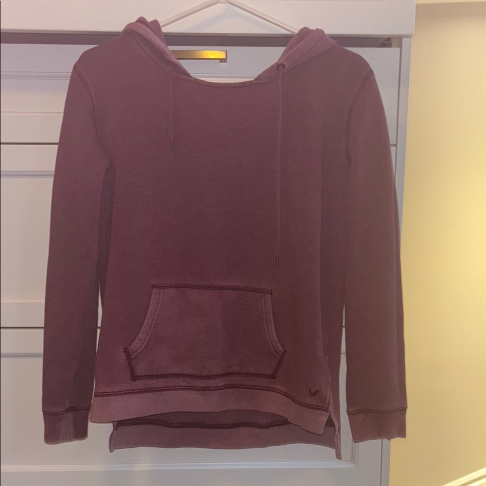 American Eagle Outfitters Maroon Long Sleeve Fitted Hoodie